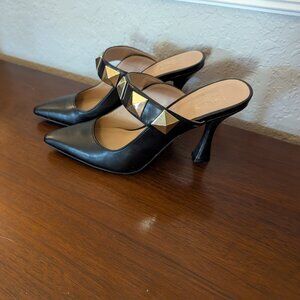 Mix No 6 Ingra Black Mules W/ Gold Stud Details